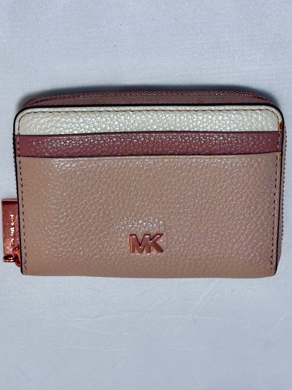 Michael Kors Jet Set Travel Card Case Wallet Pink Multi Zip Around LIKE NEW